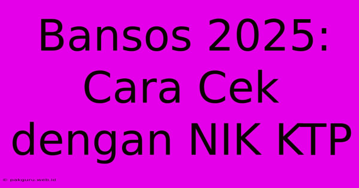 Bansos 2025: Cara Cek Dengan NIK KTP