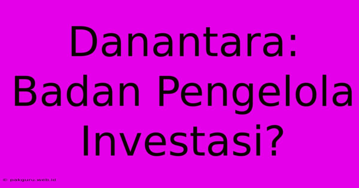 Danantara: Badan Pengelola Investasi?