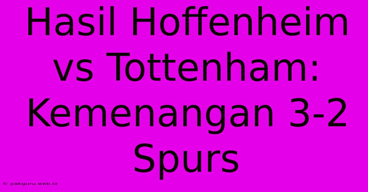 Hasil Hoffenheim Vs Tottenham: Kemenangan 3-2 Spurs