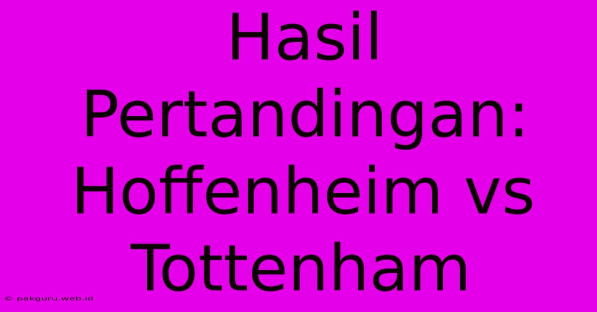 Hasil Pertandingan: Hoffenheim Vs Tottenham