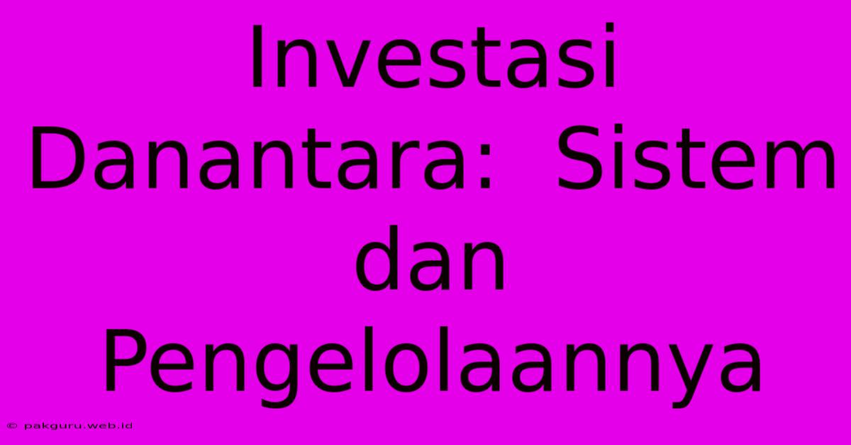 Investasi Danantara:  Sistem Dan Pengelolaannya