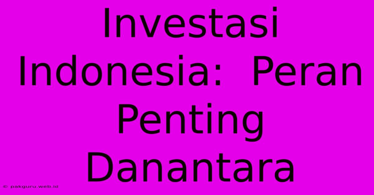 Investasi Indonesia:  Peran Penting Danantara