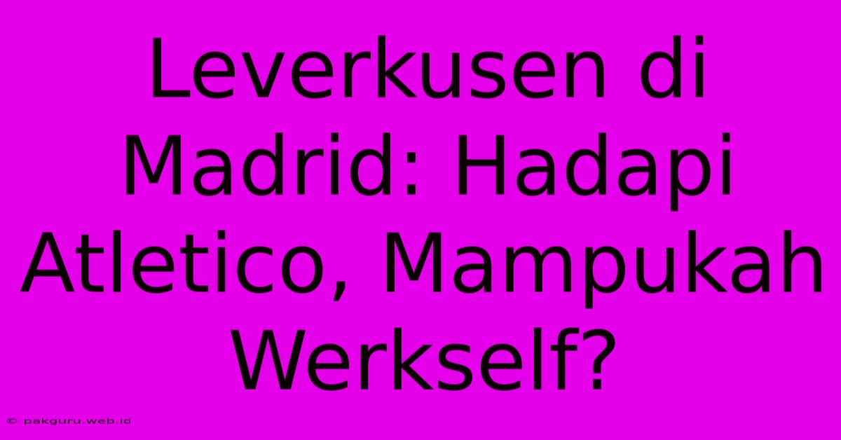 Leverkusen Di Madrid: Hadapi Atletico, Mampukah Werkself?