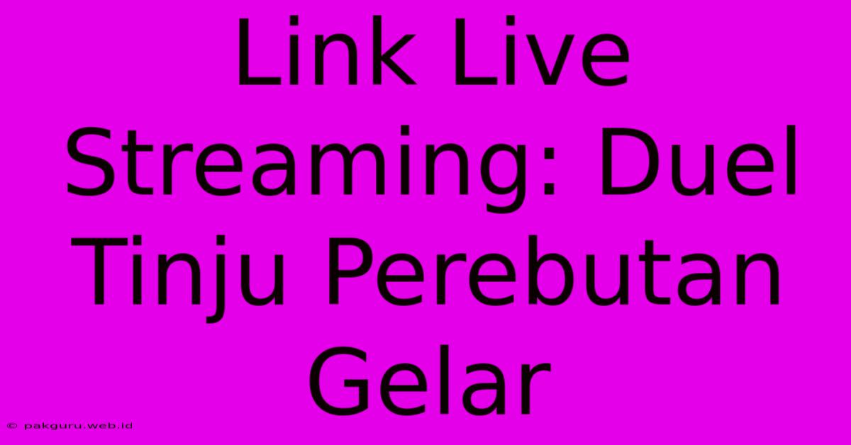 Link Live Streaming: Duel Tinju Perebutan Gelar