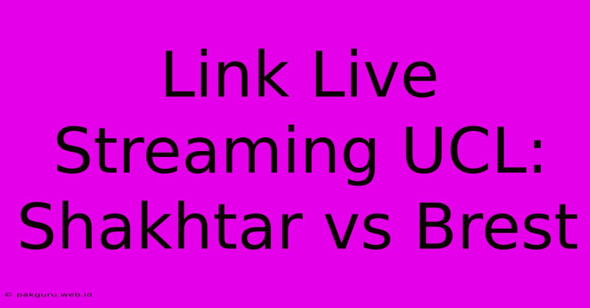 Link Live Streaming UCL: Shakhtar Vs Brest