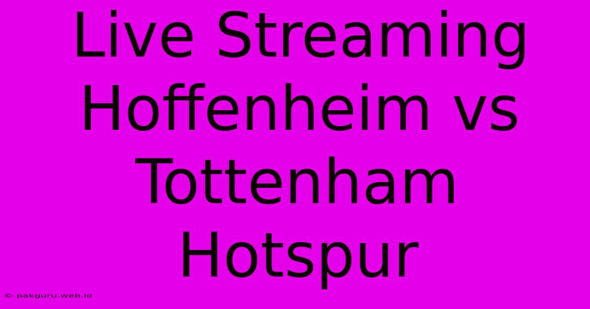 Live Streaming Hoffenheim Vs Tottenham Hotspur