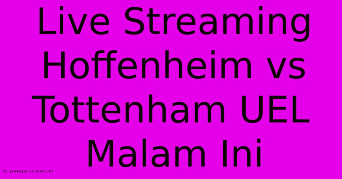 Live Streaming Hoffenheim Vs Tottenham UEL Malam Ini