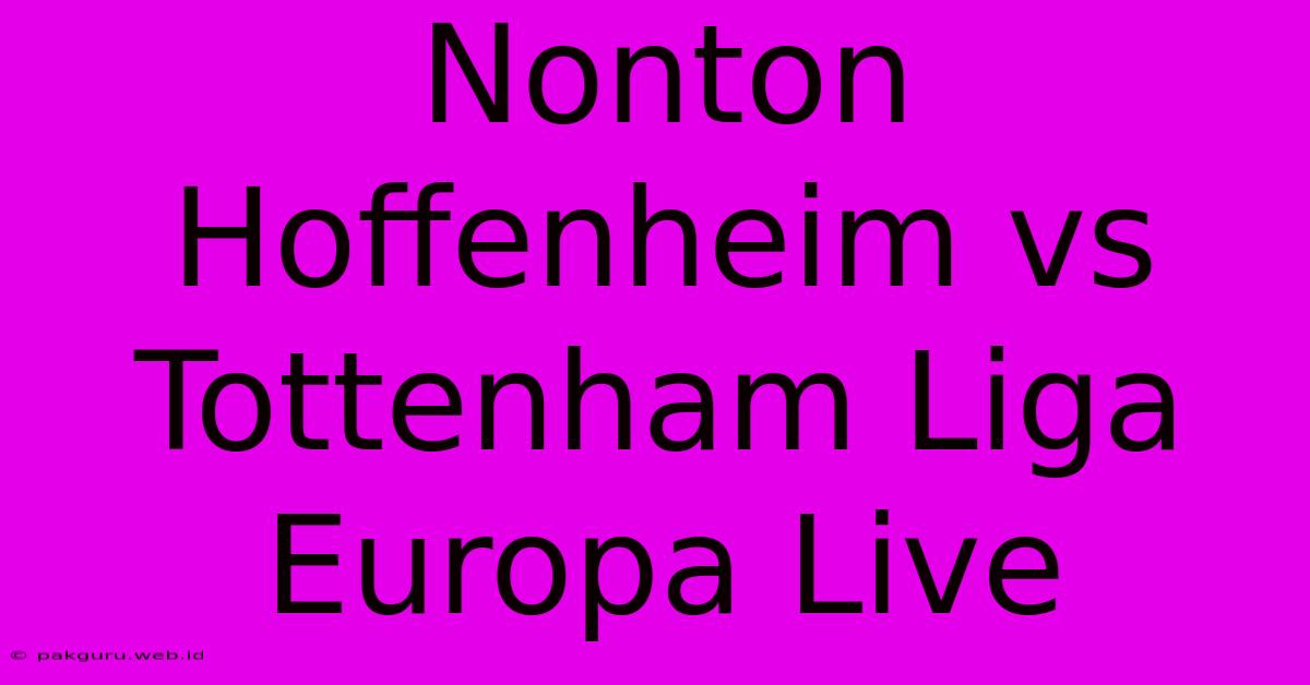 Nonton Hoffenheim Vs Tottenham Liga Europa Live