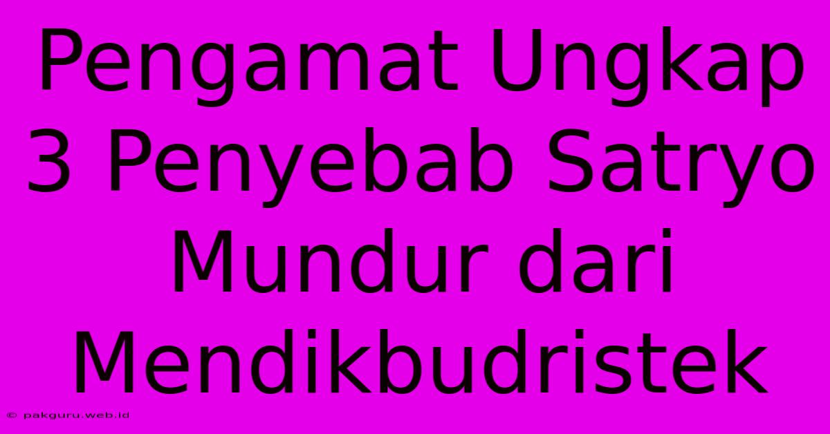 Pengamat Ungkap 3 Penyebab Satryo Mundur Dari Mendikbudristek