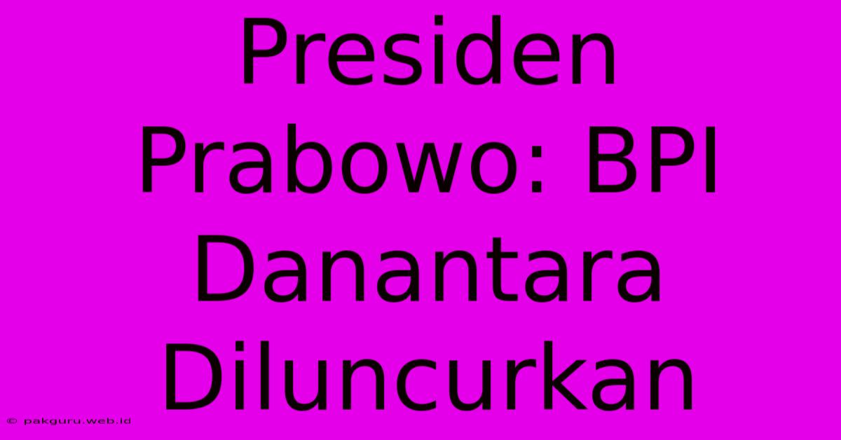 Presiden Prabowo: BPI Danantara Diluncurkan