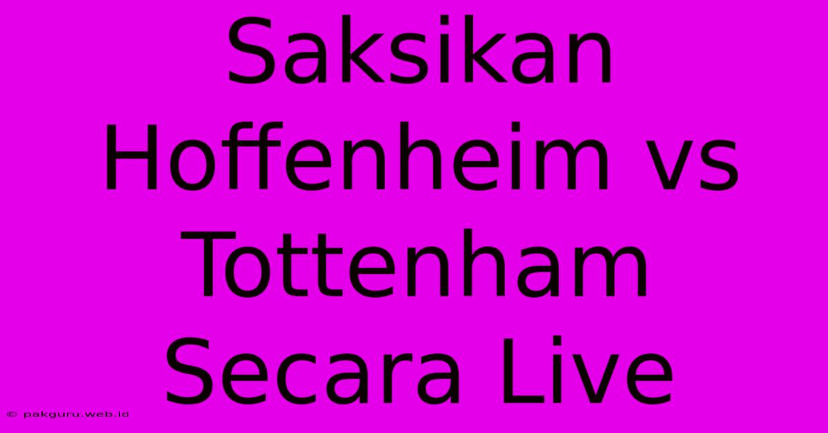 Saksikan Hoffenheim Vs Tottenham Secara Live