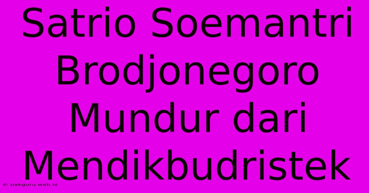 Satrio Soemantri Brodjonegoro Mundur Dari Mendikbudristek