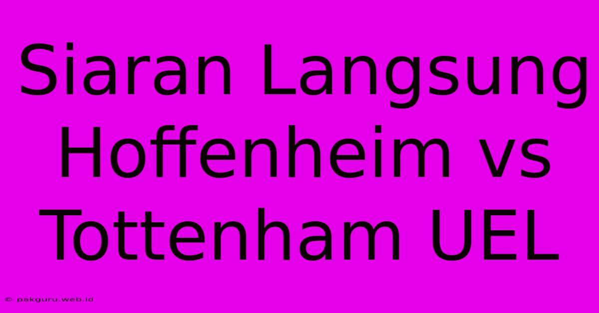 Siaran Langsung Hoffenheim Vs Tottenham UEL