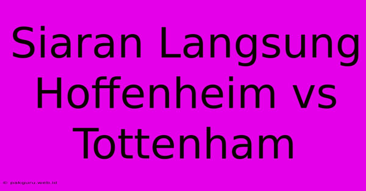 Siaran Langsung Hoffenheim Vs Tottenham