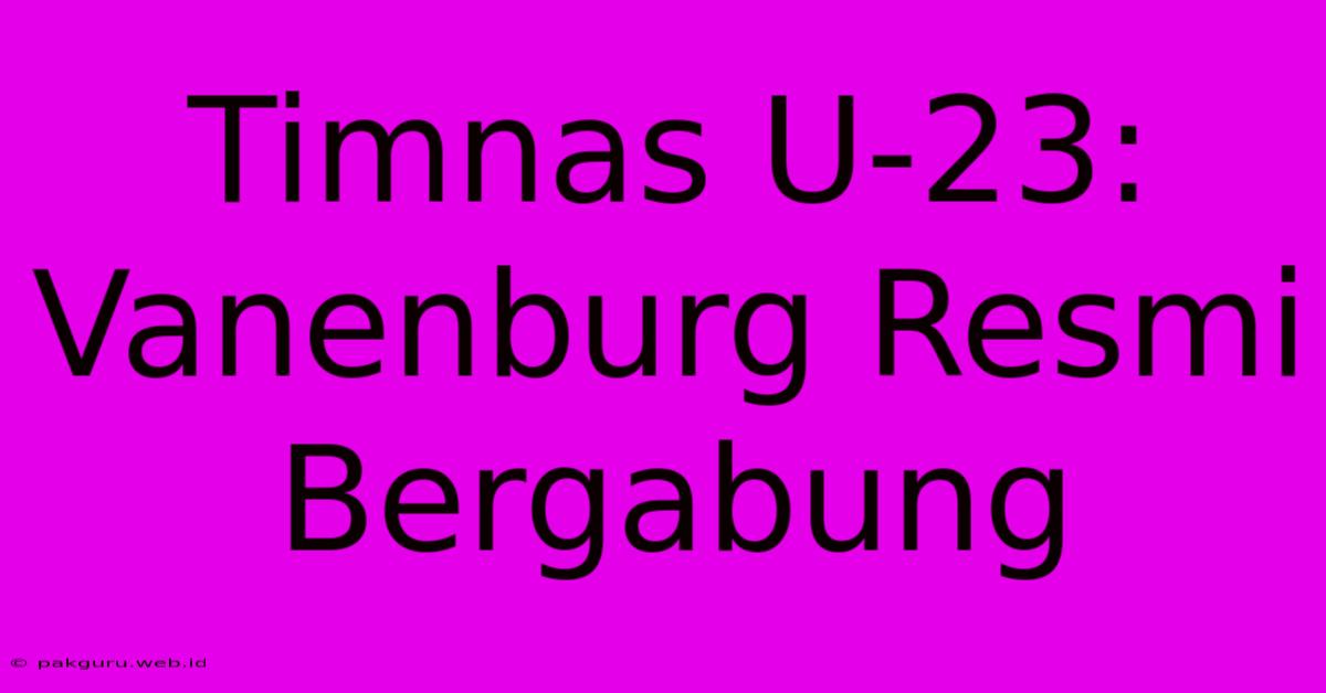 Timnas U-23: Vanenburg Resmi Bergabung