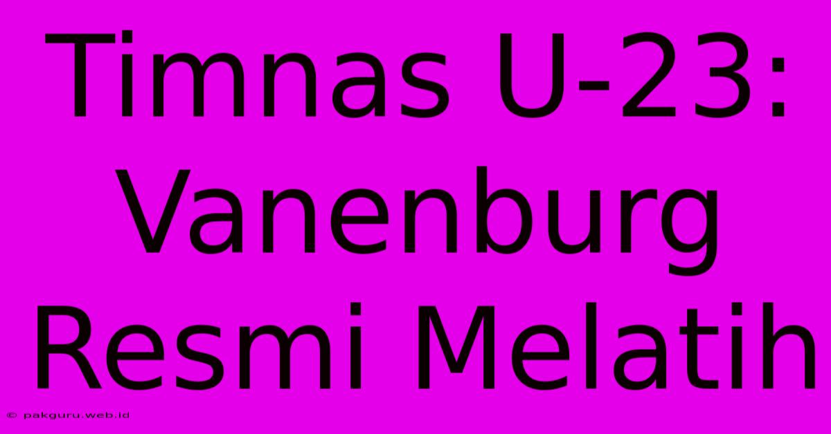 Timnas U-23: Vanenburg Resmi Melatih