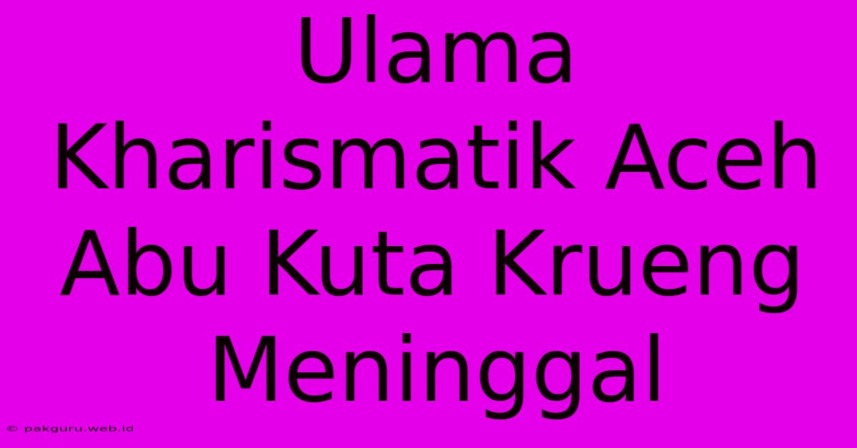 Ulama Kharismatik Aceh Abu Kuta Krueng Meninggal